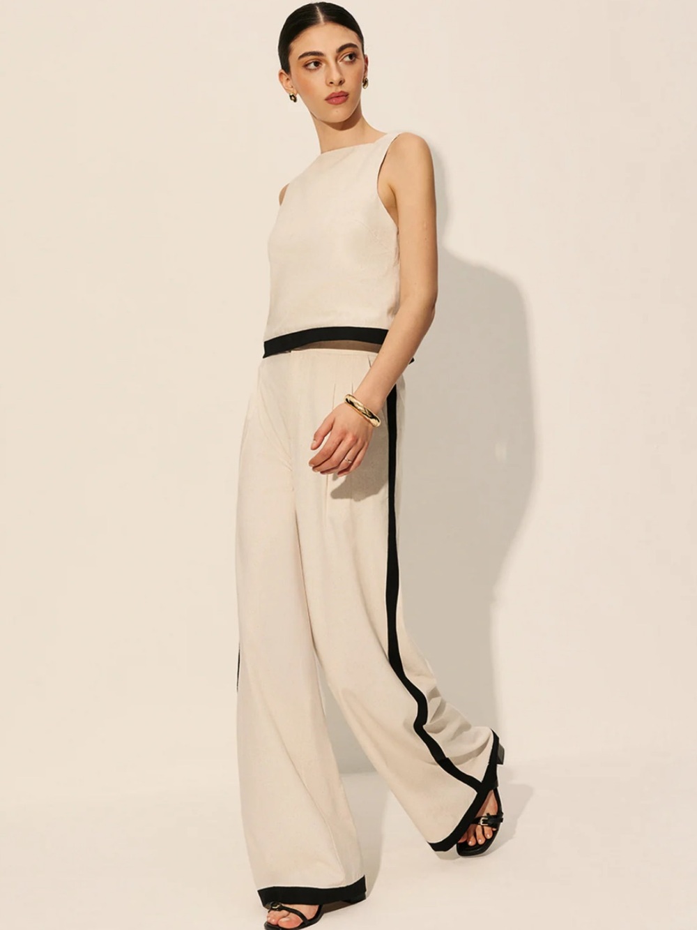 Commense Linen & Cotton Zipper Contrast Binding Pants Set Size XL NWT - Picture 3 of 12